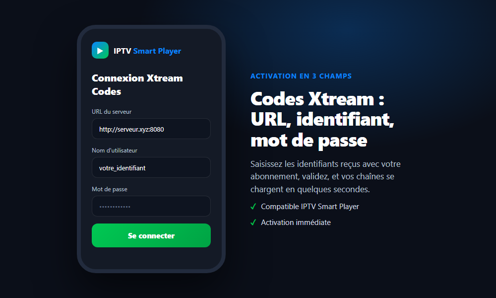 Champ URL serveur dans la connexion IPTV Smart Player